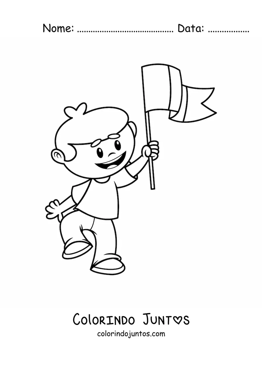 Desenho para colorir de um menino com a bandeira da Itália