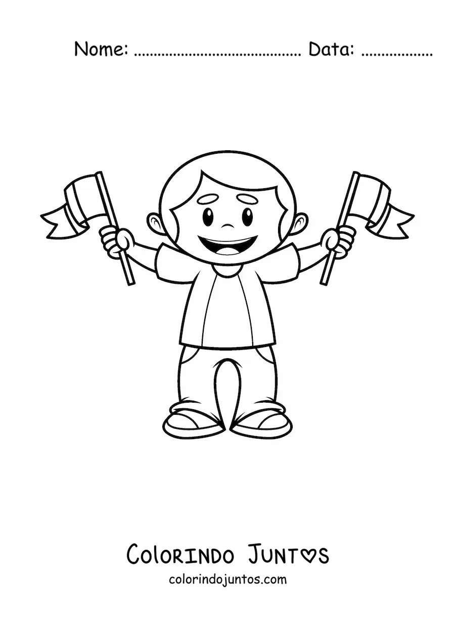 Desenho para colorir de um menino com bandeiras da Itália