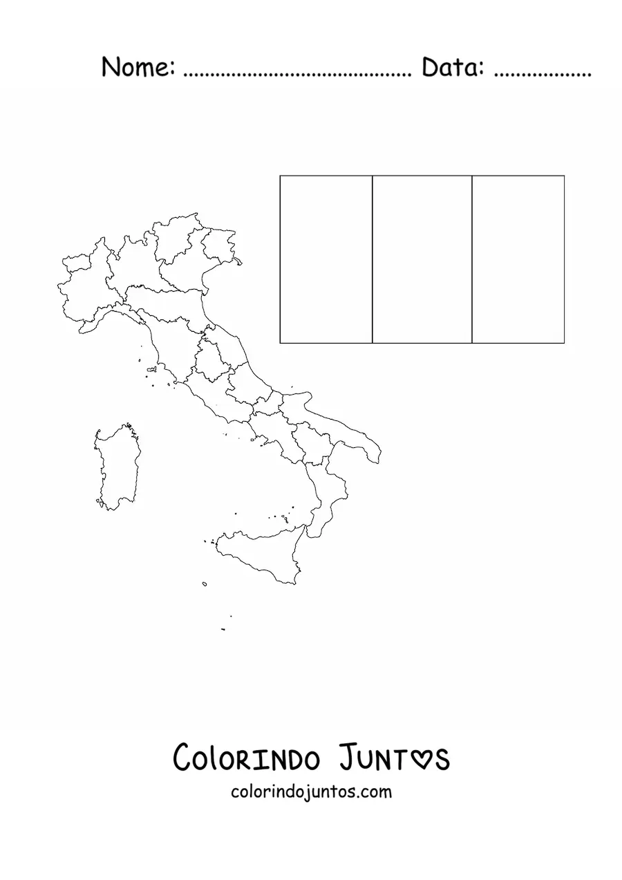 Desenho para colorir da bandeira da Itália com mapa