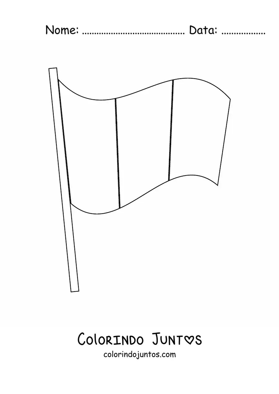 Desenho para colorir da bandeira da Itália tremulando em um mastro