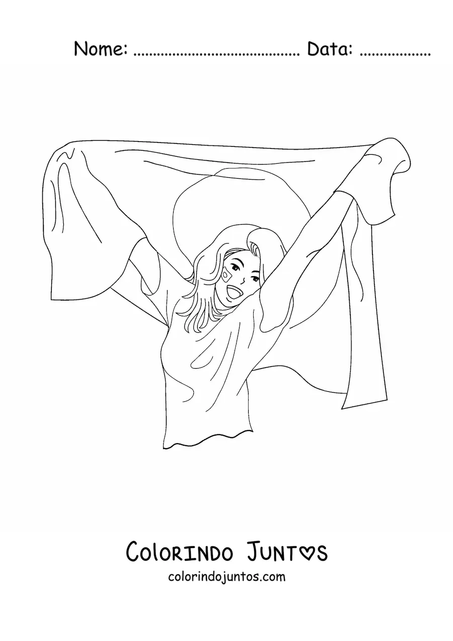 Desenho para colorir de uma menina com a bandeira do Japão