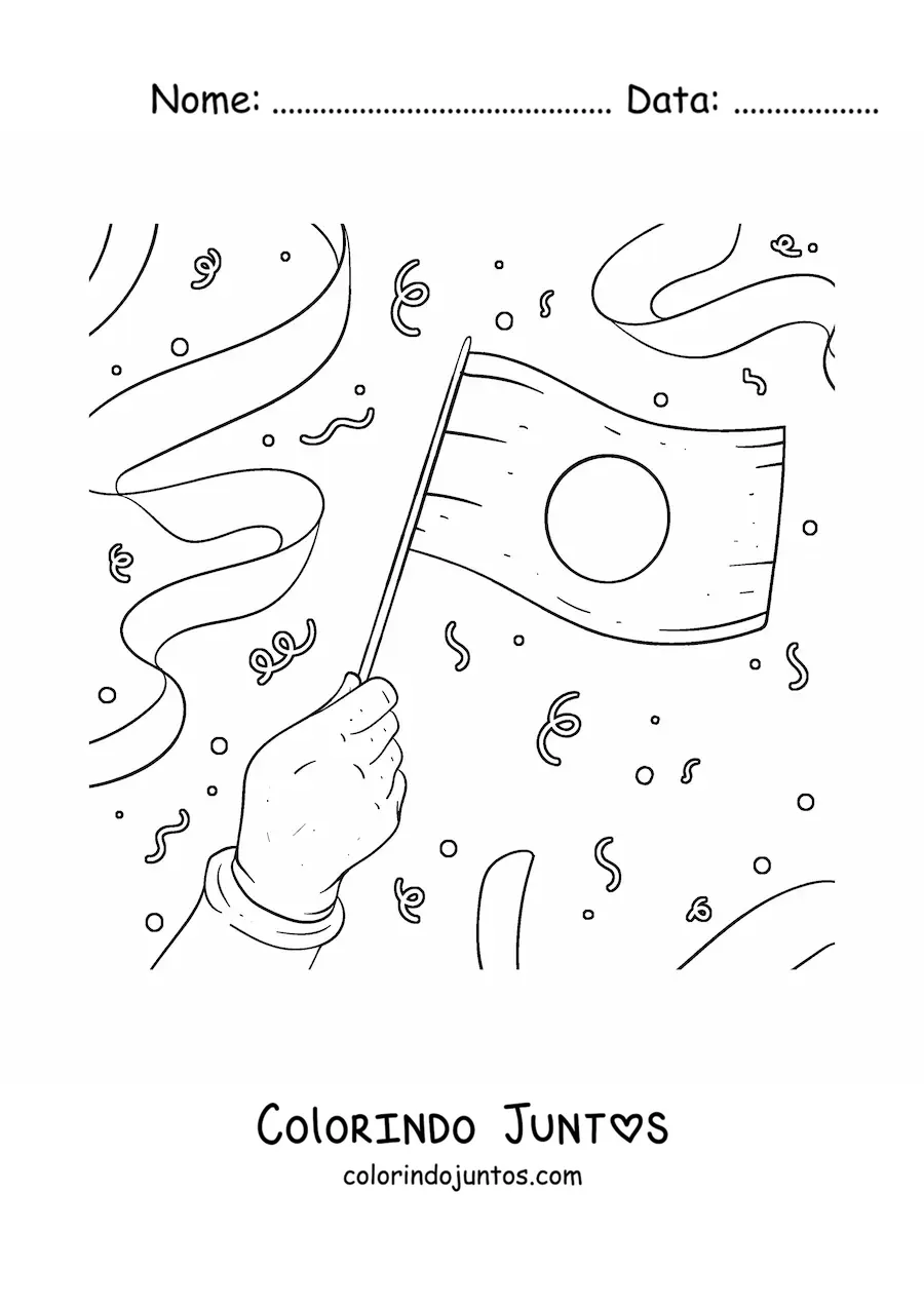 Desenho para colorir de uma mão segurando a bandeira do Japão