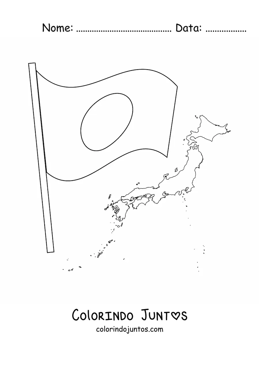 Desenho para colorir da bandeira do Japão com mapa