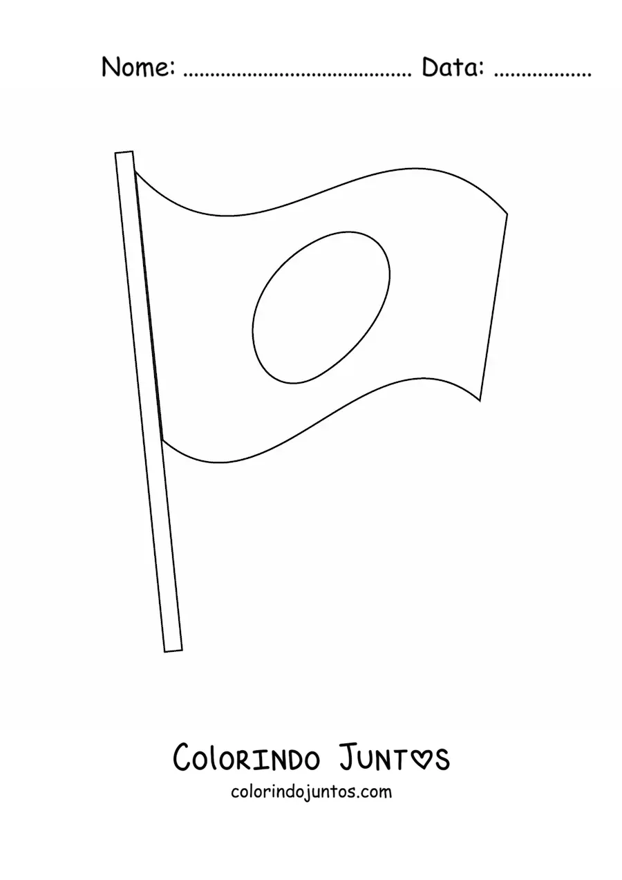 Desenho para colorir da bandeira do Japão tremulando em um mastro