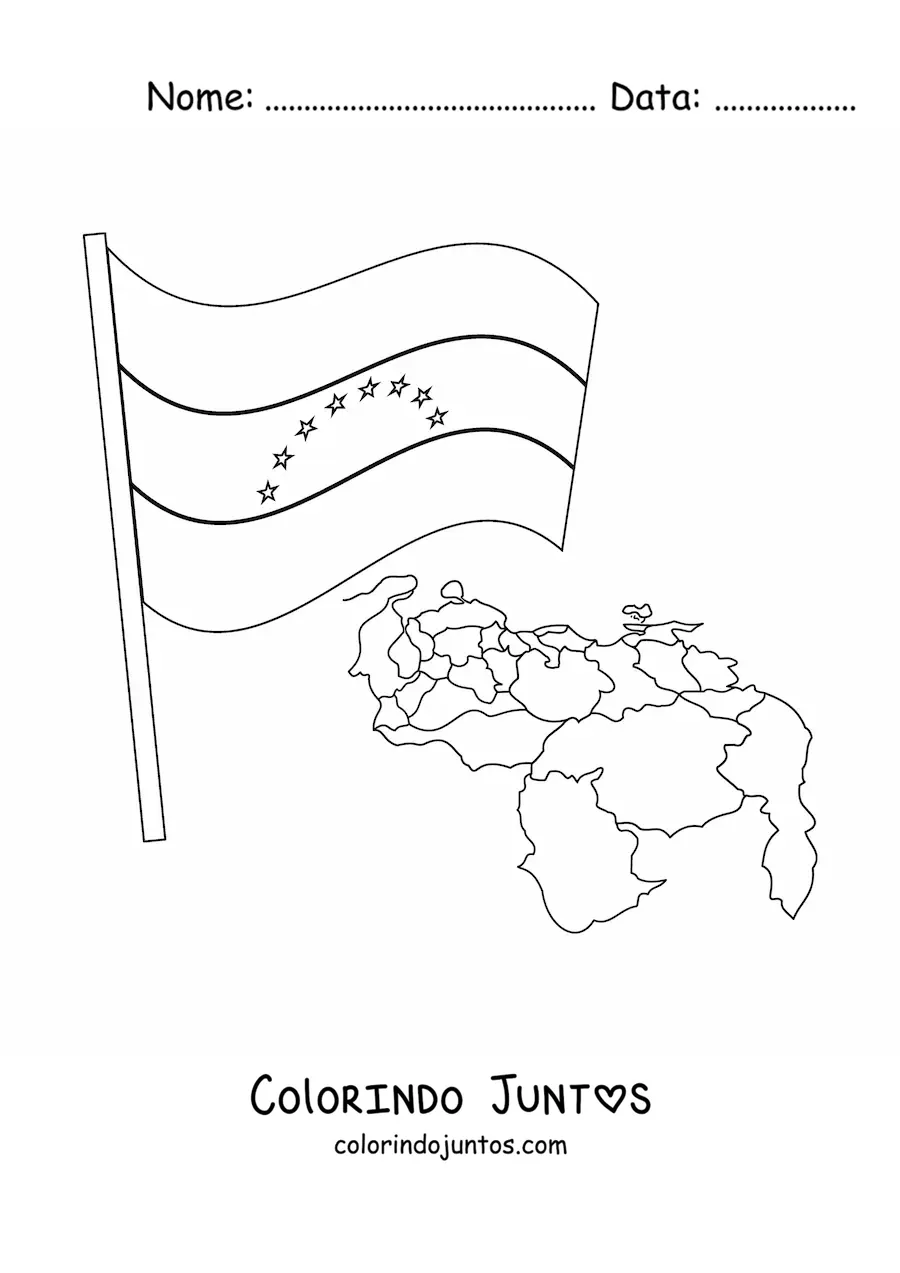 Desenho para colorir da bandeira da Venezuela com mapa
