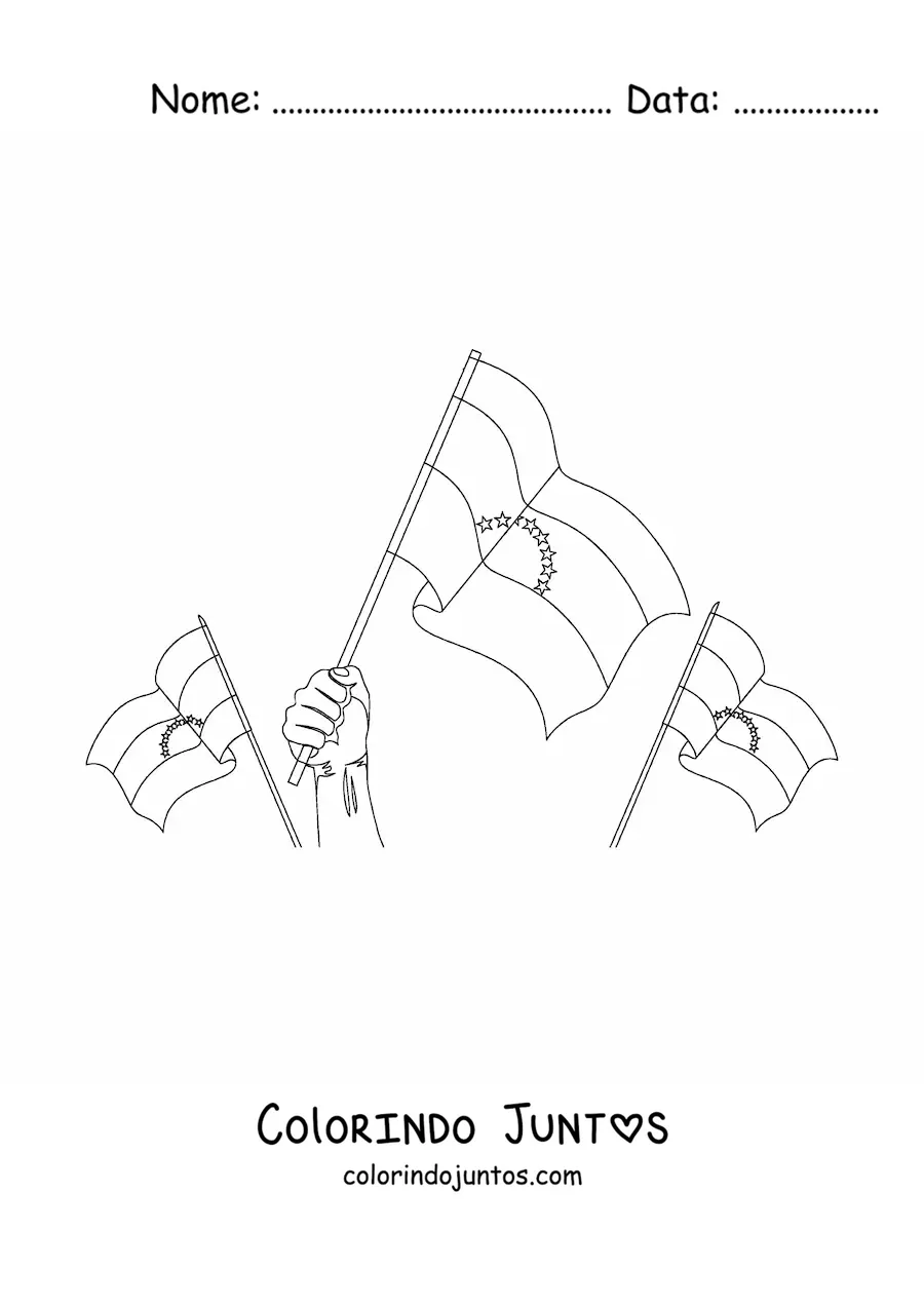 Desenho para colorir de bandeiras da Venezuela tremulando