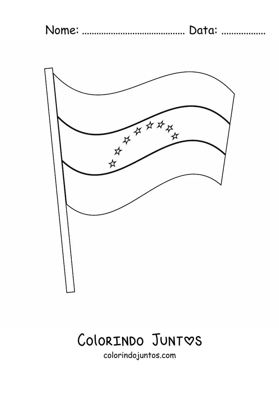 Desenho para colorir da bandeira da Venezuela tremulando em um mastro