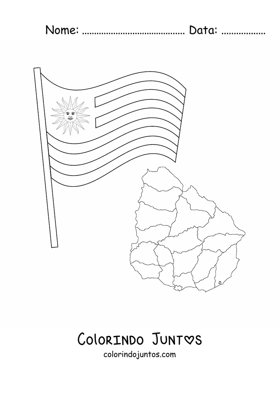 Desenho para colorir de bandeira do Uruguai com mapa
