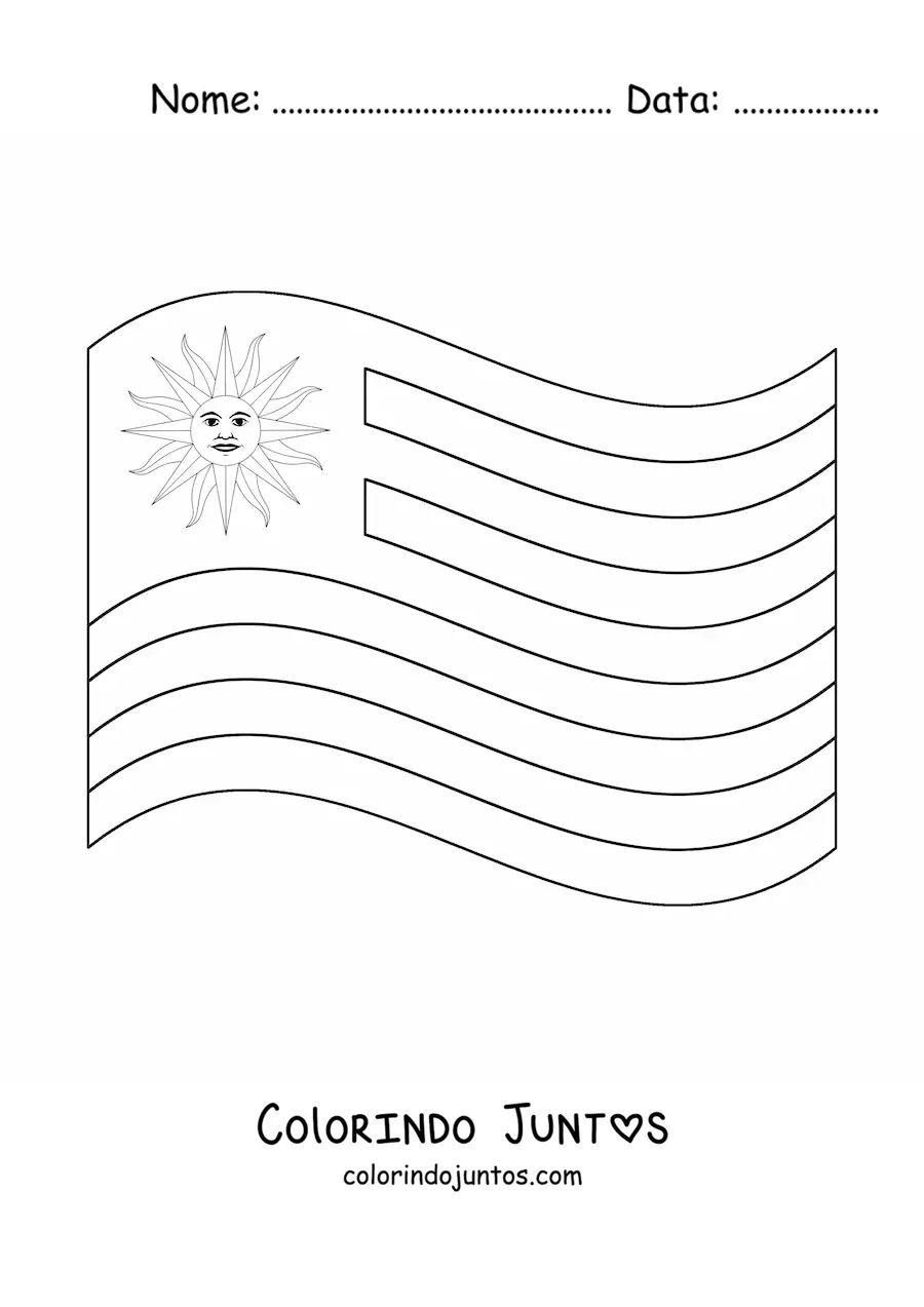 Desenho para colorir de bandeira do Uruguai tremulando