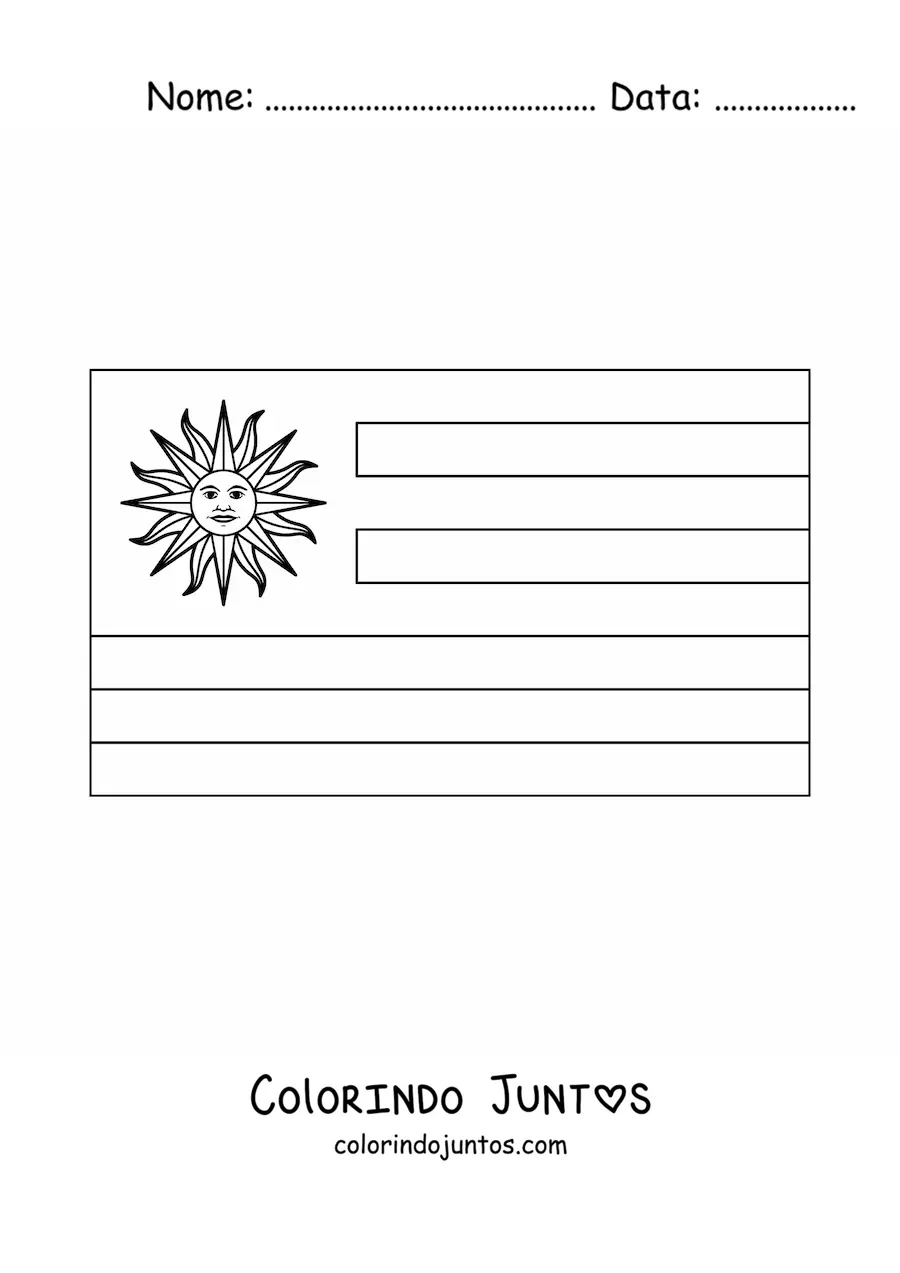 Desenho para colorir de bandeira do Uruguai horizontal