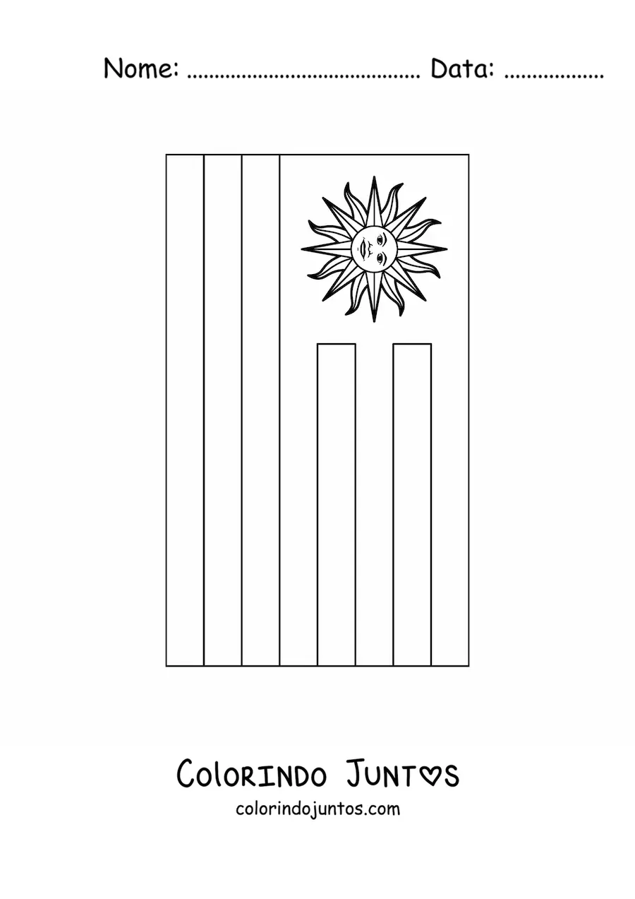 Desenho para colorir de bandeira do Uruguai vertical