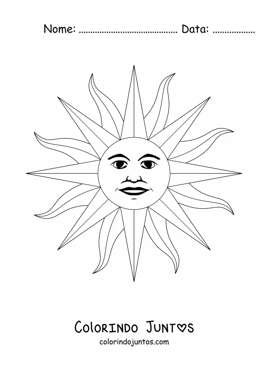 Desenho para colorir do sol da bandeira do Uruguai