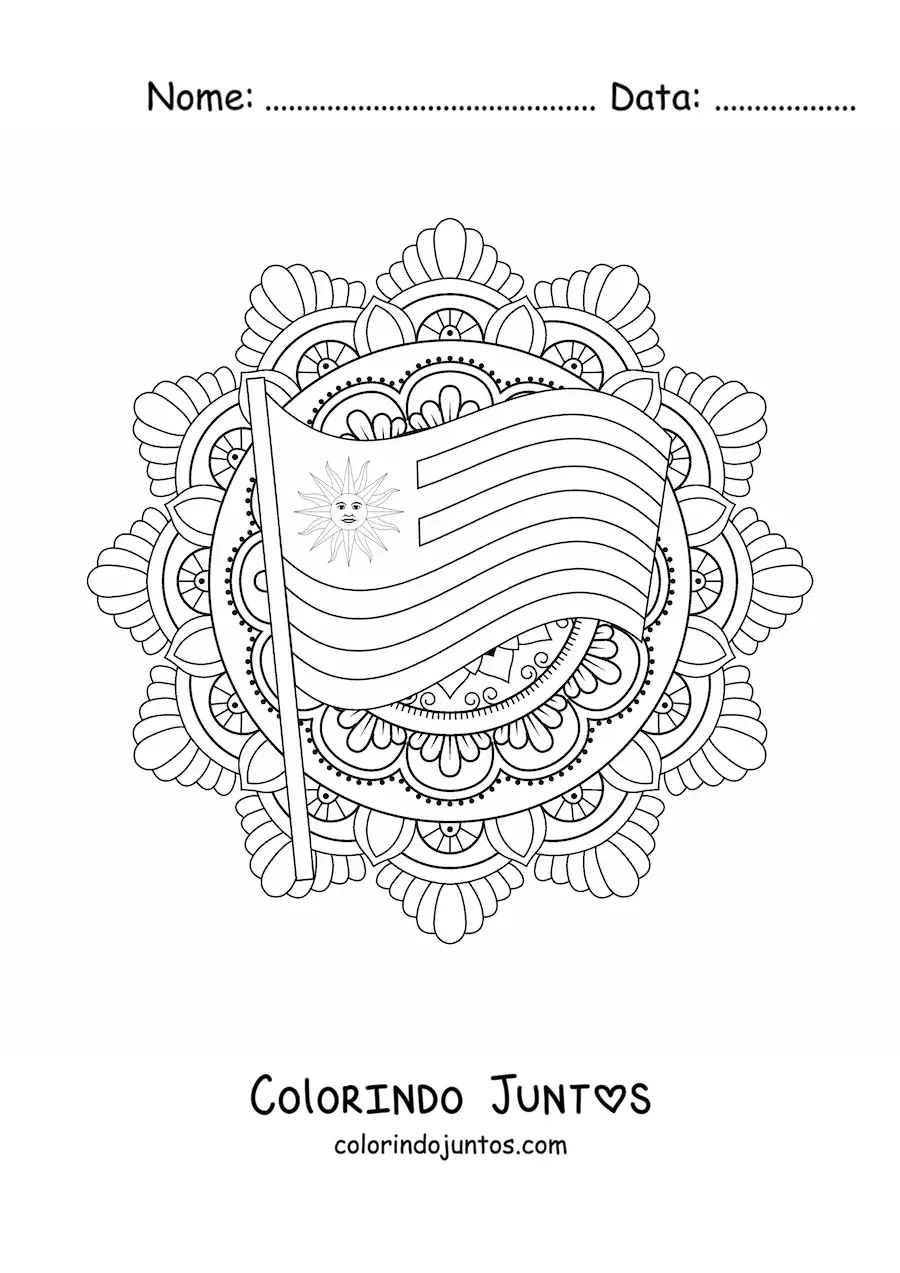 Desenho para colorir de bandeira do Uruguai com mandala
