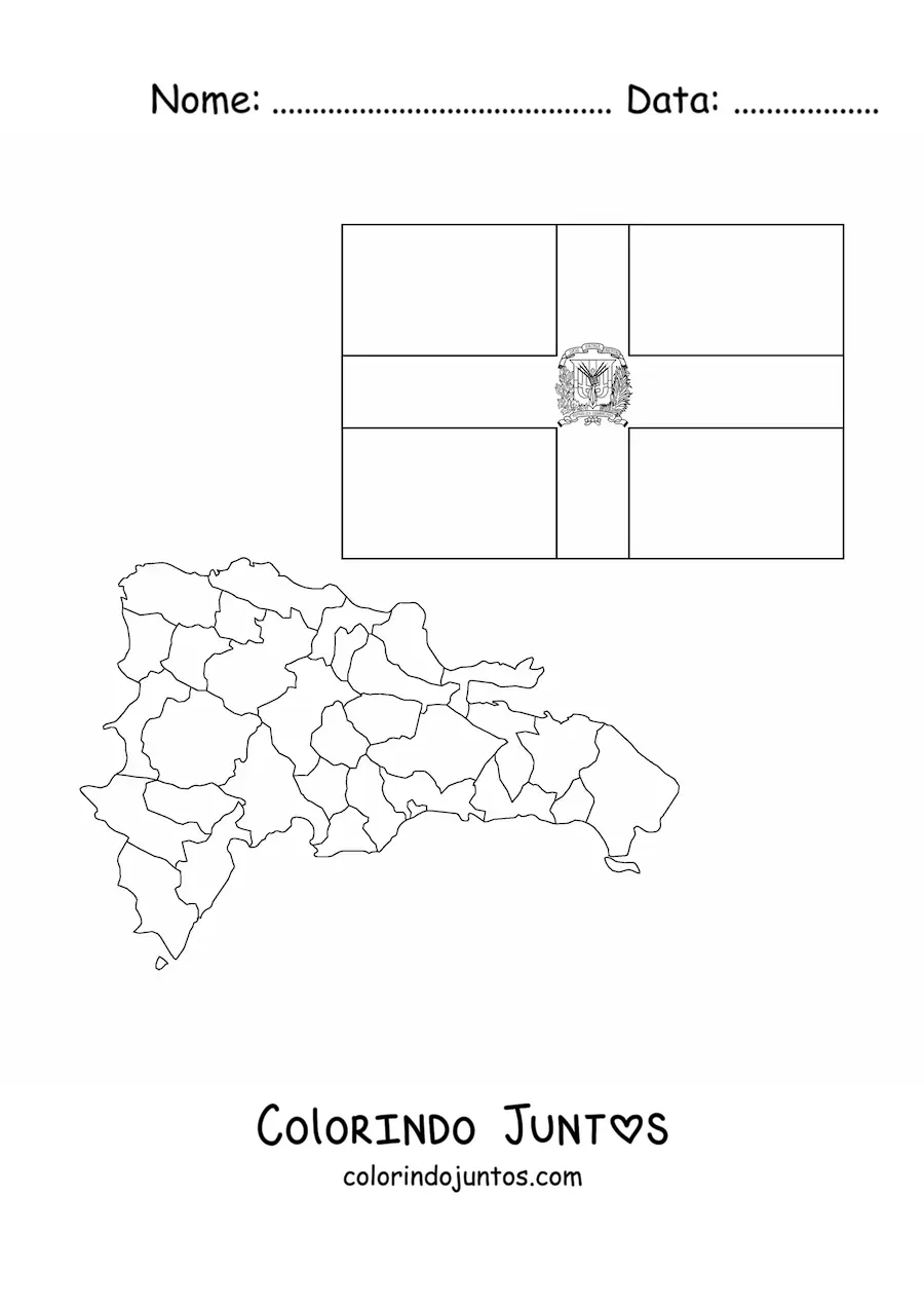 Desenho para colorir de bandeira da Republica Dominicana com mapa