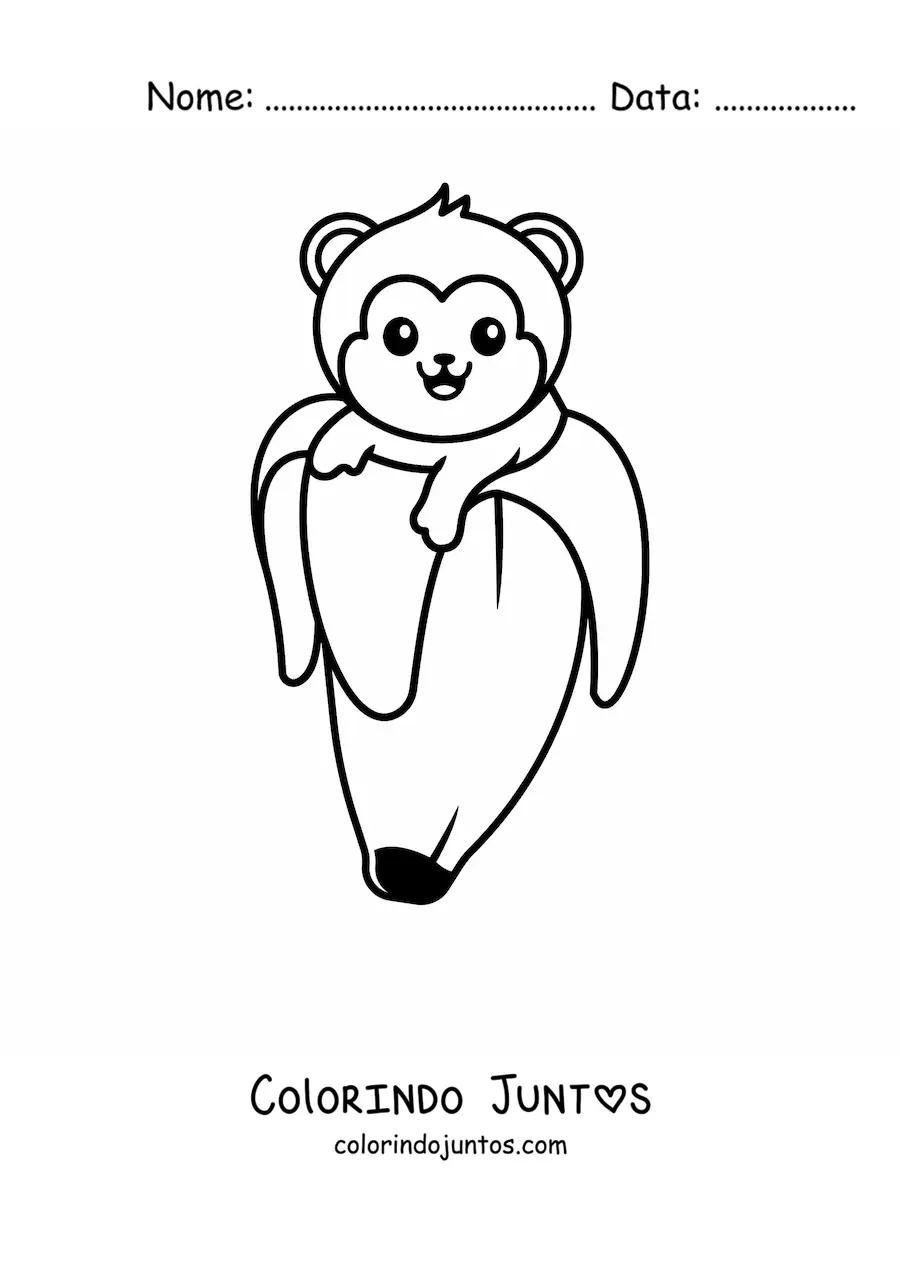 Desenho para colorir de um macaco kawaii dentro de uma banana