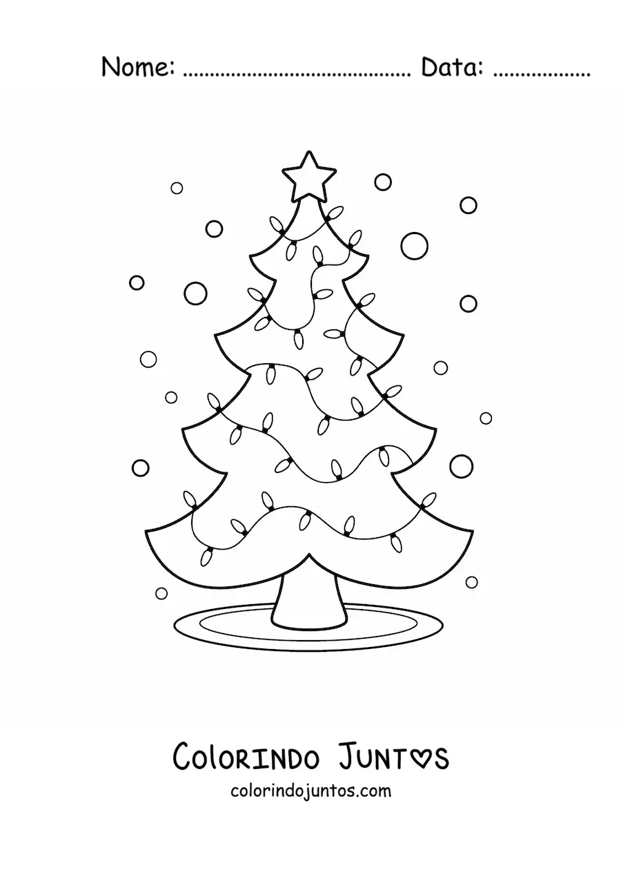Desenho para colorir de uma arvore de Natal com luzes