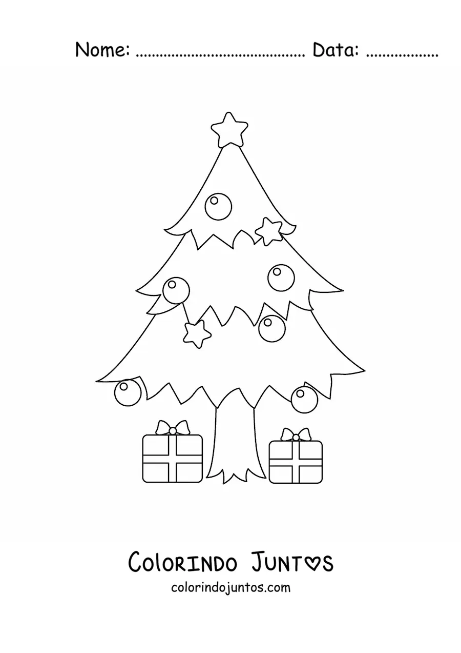 Desenho para colorir de uma arvore de Natal com presentes