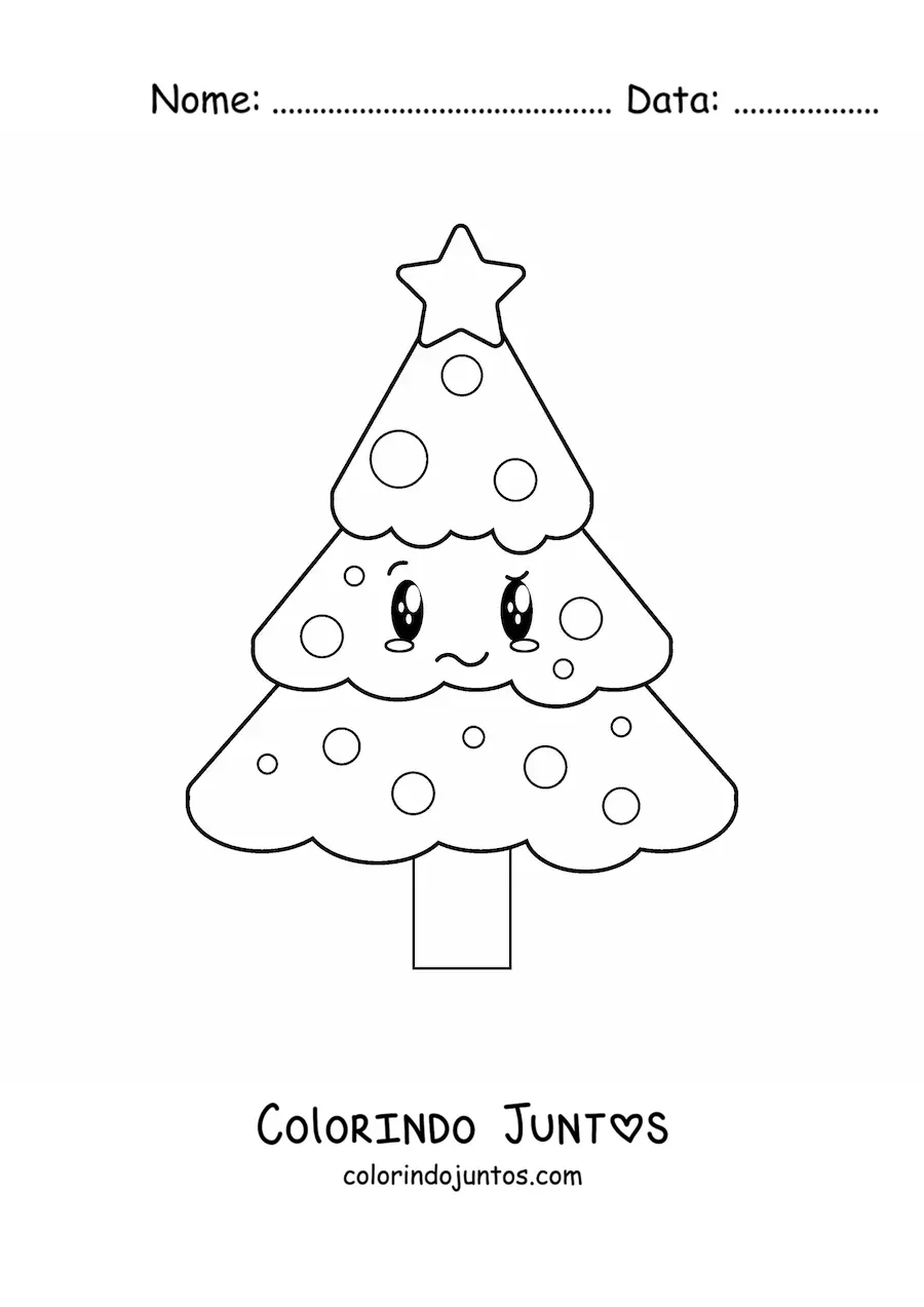 Desenho para colorir de uma arvorezinha de Natal kawaii
