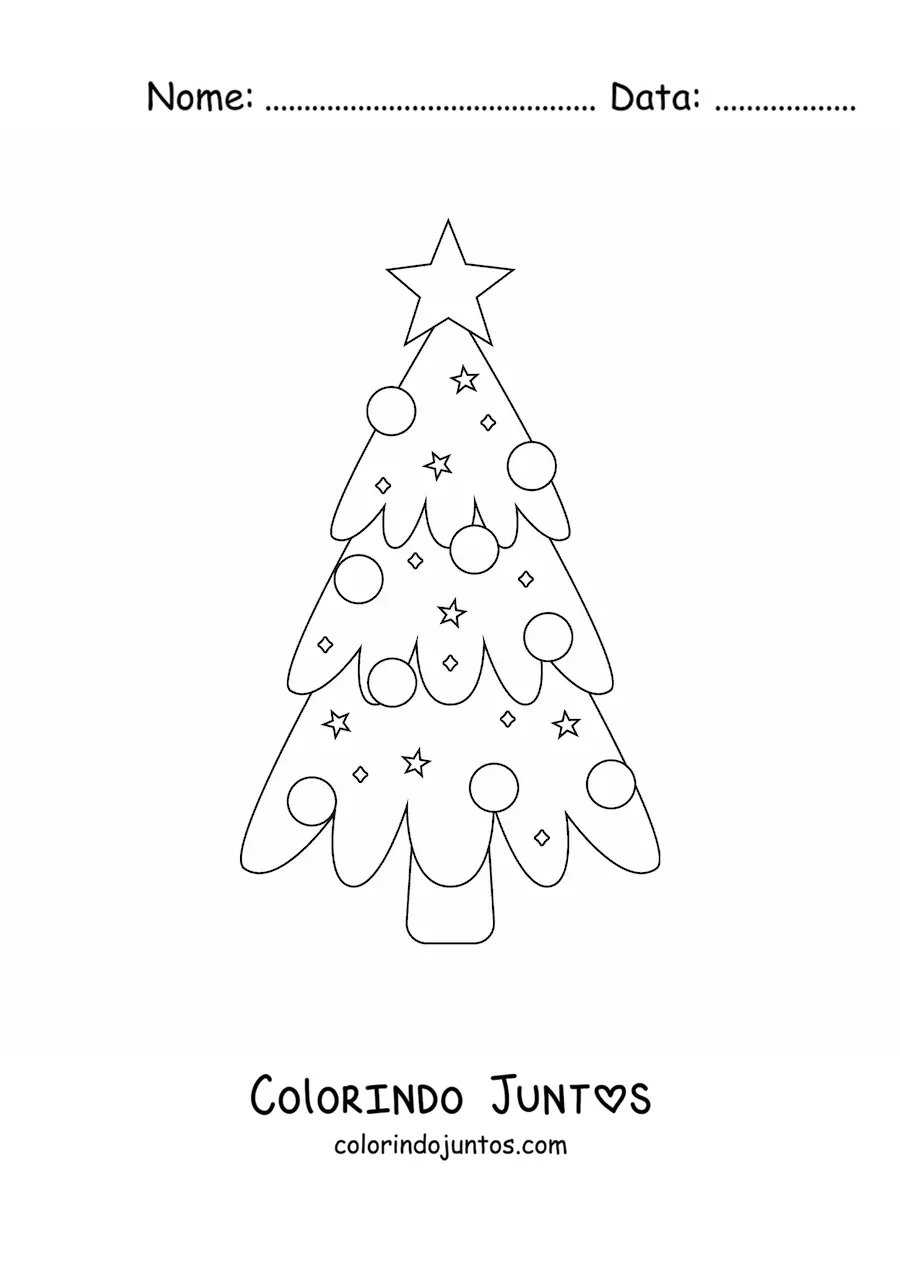 Desenho para colorir de uma arvorezinha de Natal simples decorada