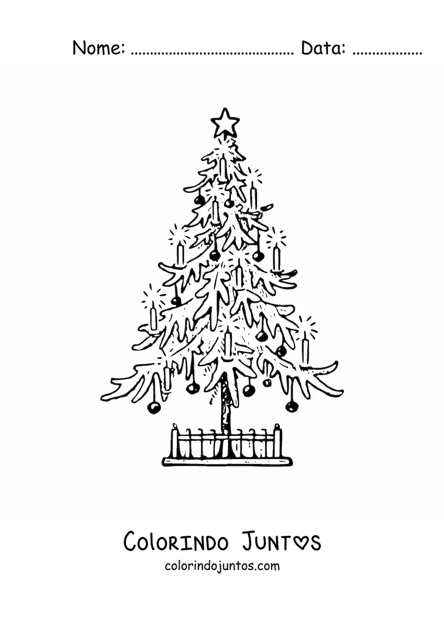 Desenho para colorir de uma arvorezinha de Natal decorada realista
