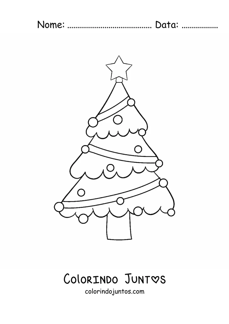Desenho para colorir de uma arvore de Natal grande com enfeite em zigue-zague