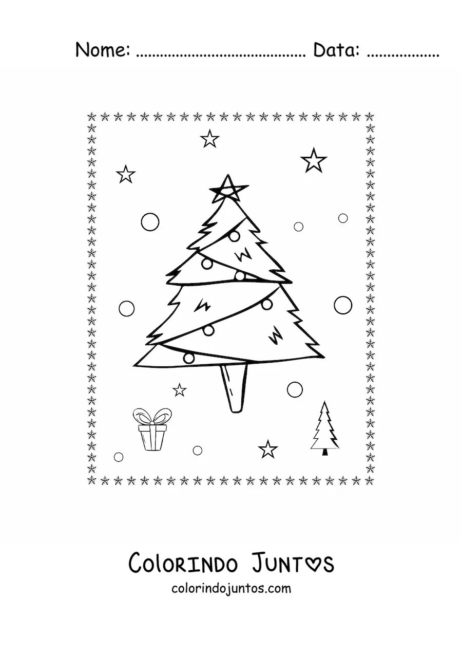 Desenho para colorir de uma arvorezinha de Natal com enfeite em zigue-zague