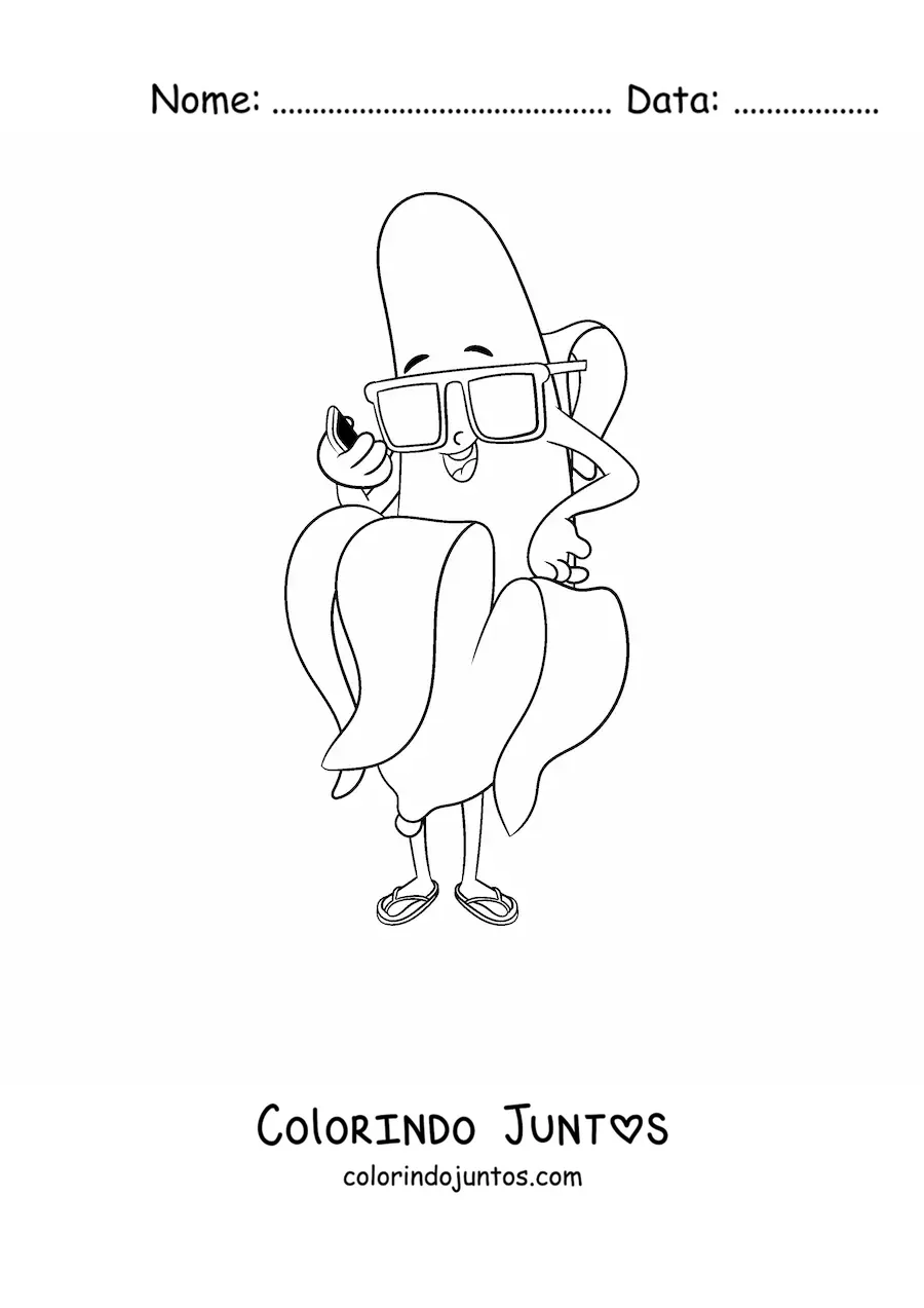 Desenho para colorir de uma banana animada com óculos de sol