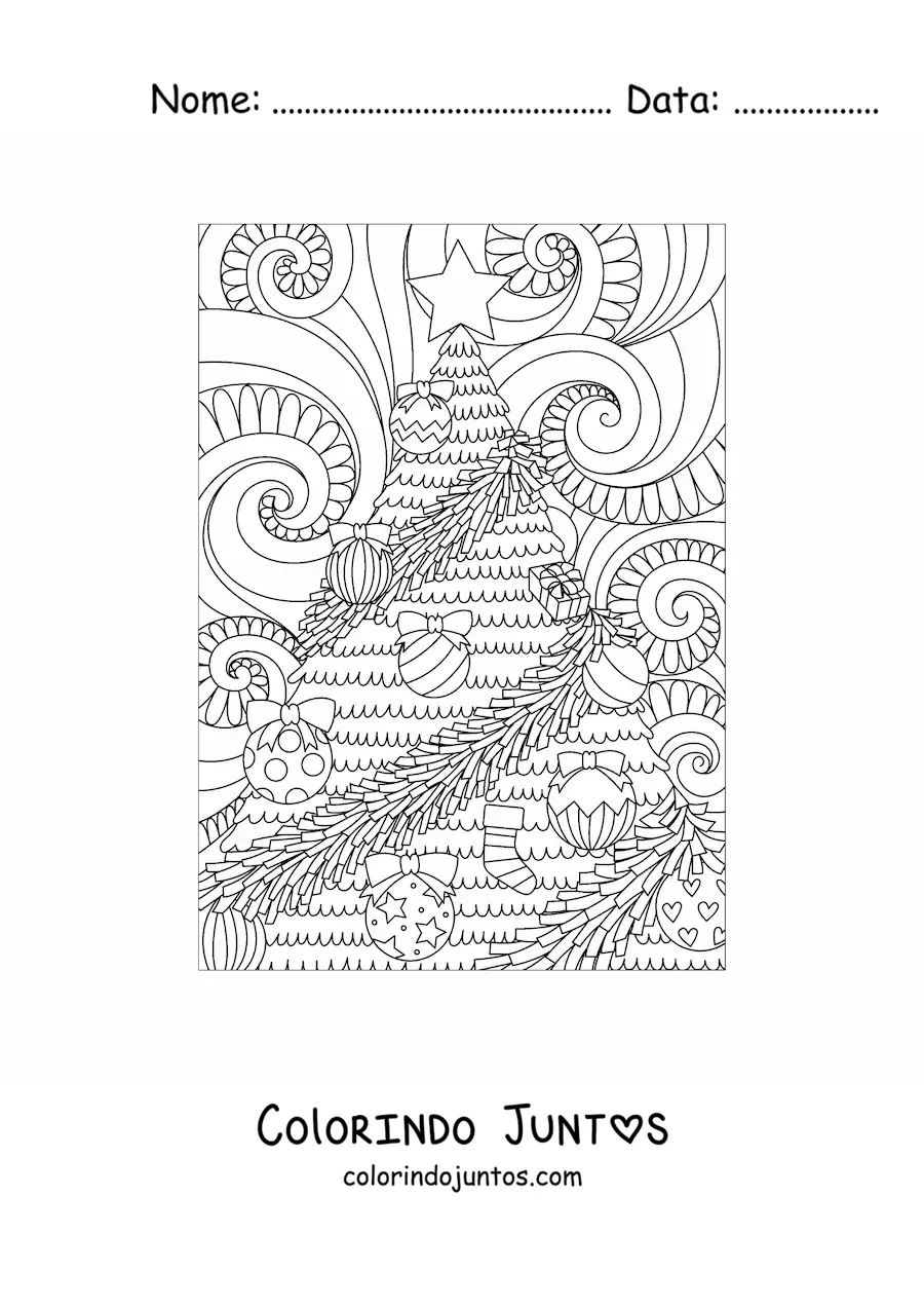 Desenho para colorir de uma arvorezinha de Natal estilo zentangle