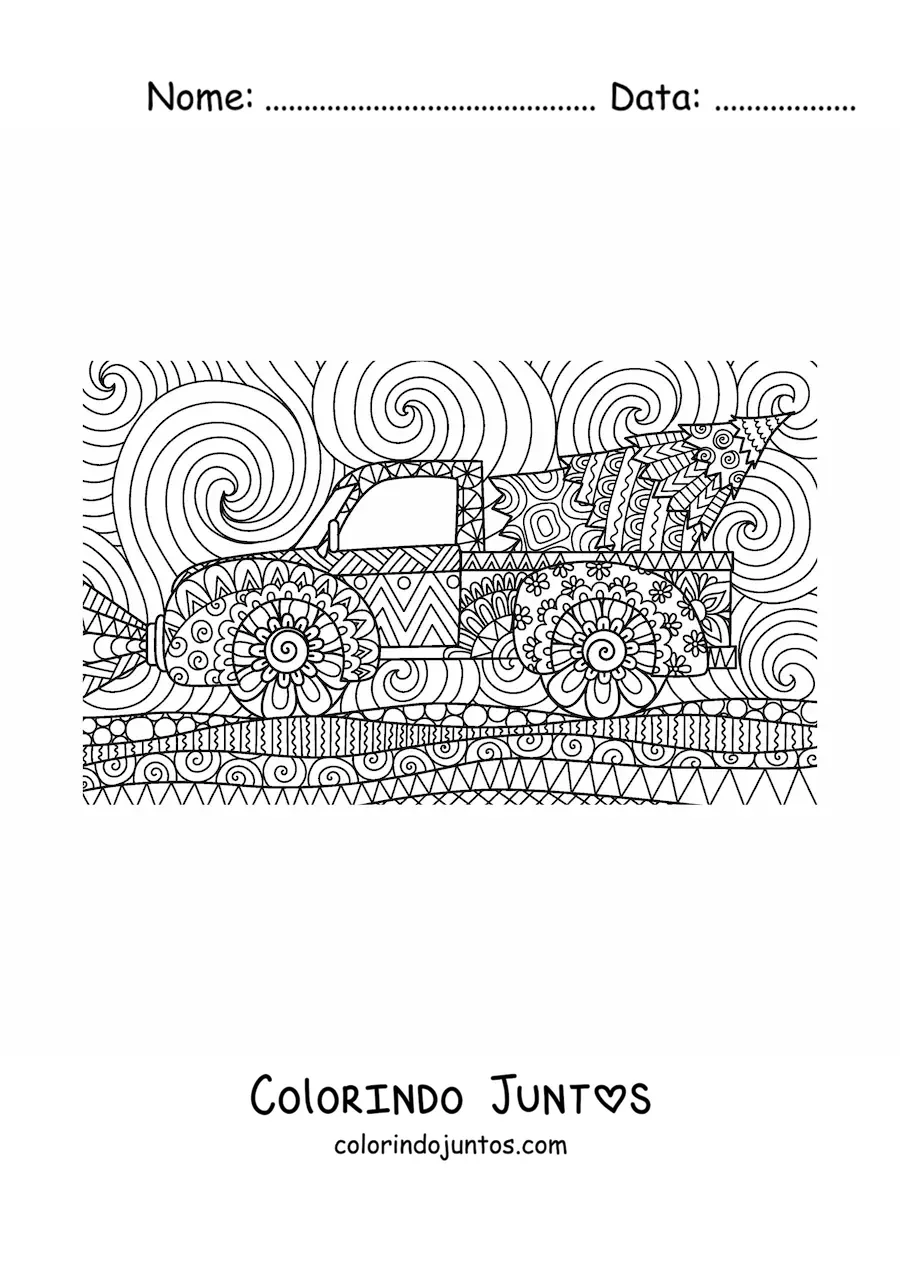 Desenho para colorir de uma arvorezinha de Natal em caminhao estilo zentangle