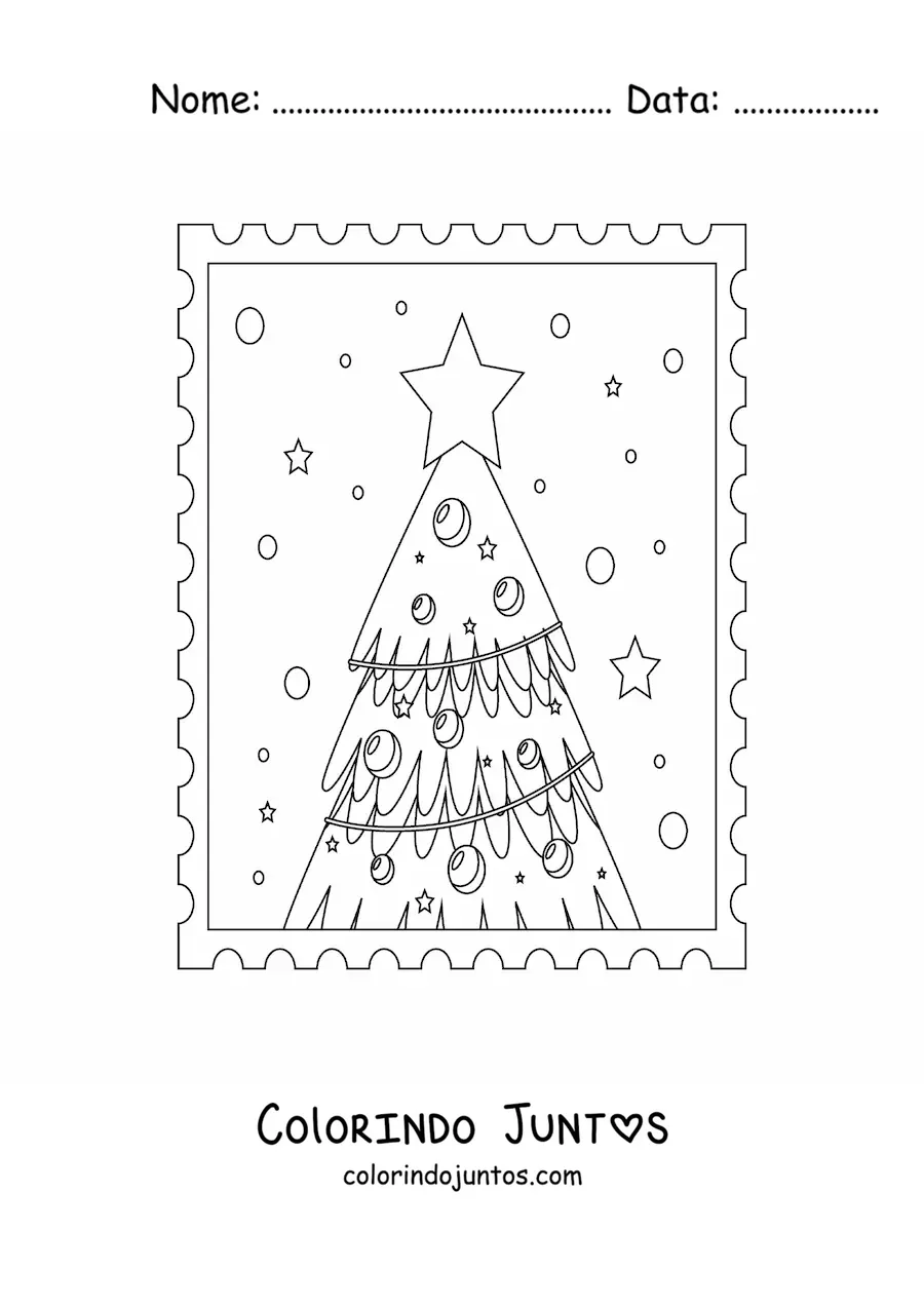 Desenho para colorir de uma arvorezinha de Natal com estrelas