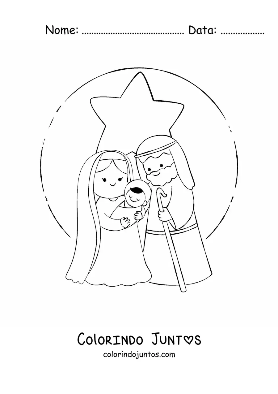 Desenho para colorir de um presepio de Natal kawaii