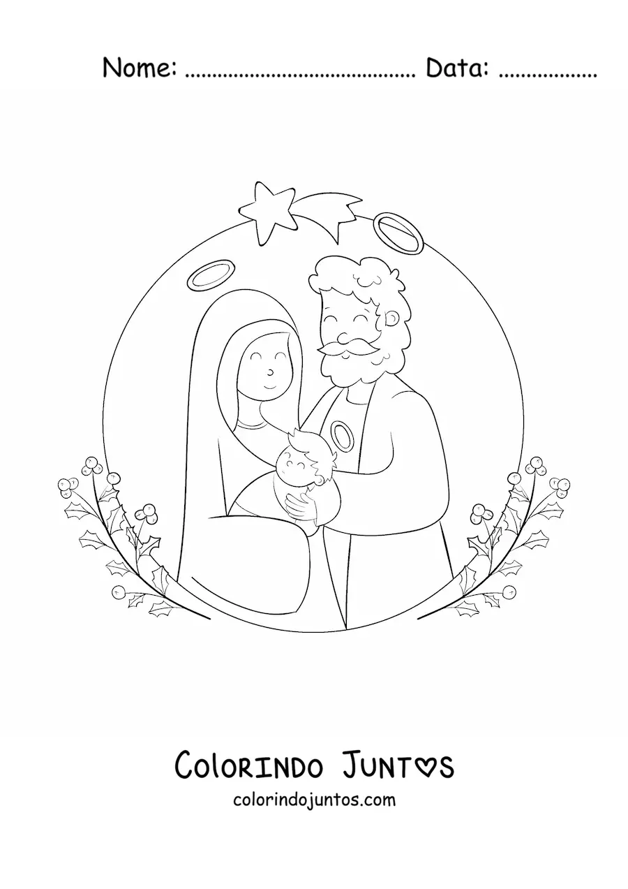 Desenho para colorir de um presepio kawaii