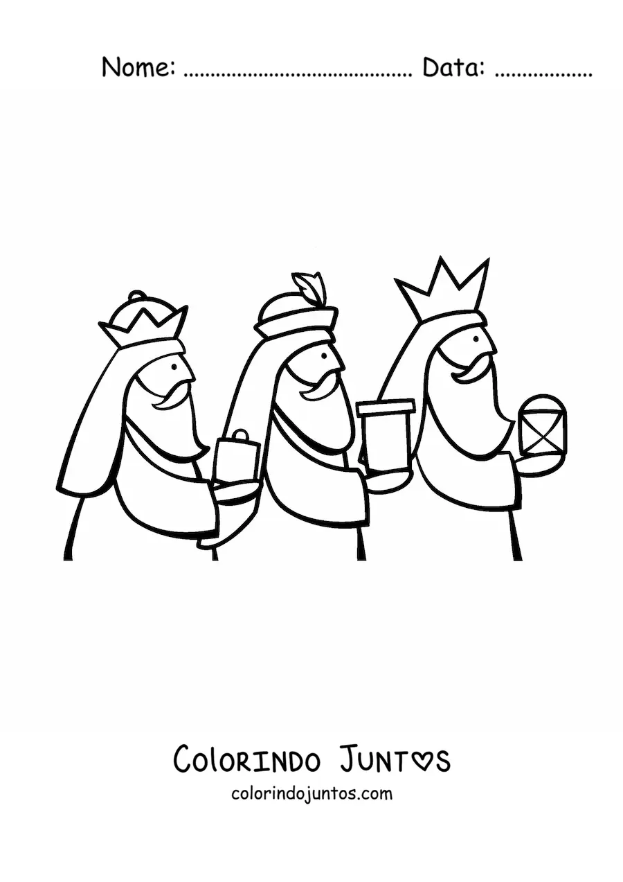 Desenho para colorir dos Reis Magos com presentes