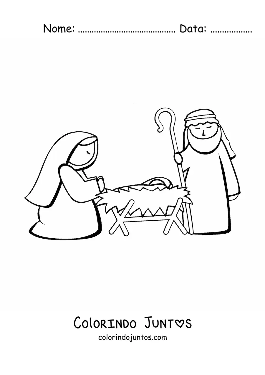 Desenho para colorir de Maria com Jose e o Menino Jesus