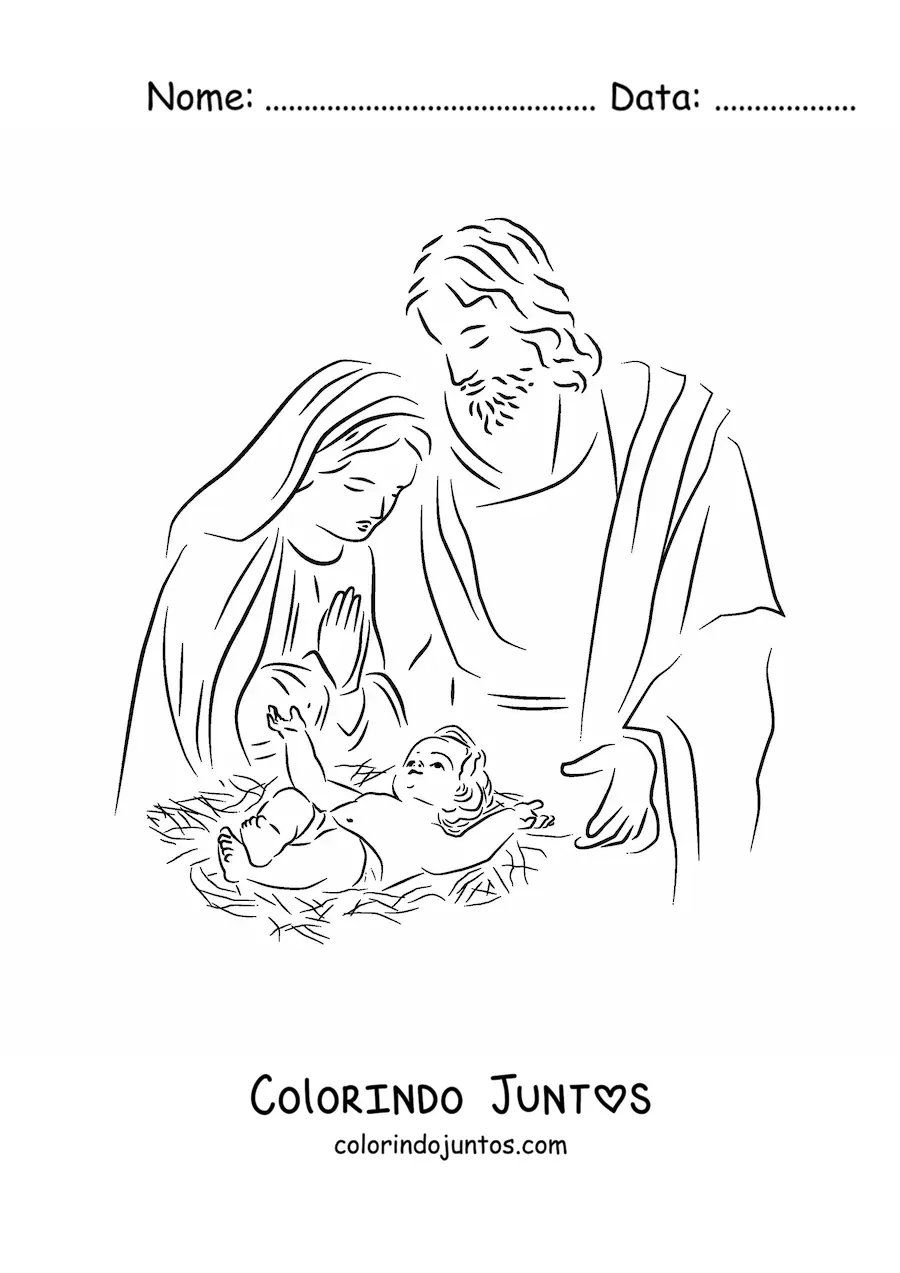 Desenho para colorir de Maria com Jose e o menino Deus