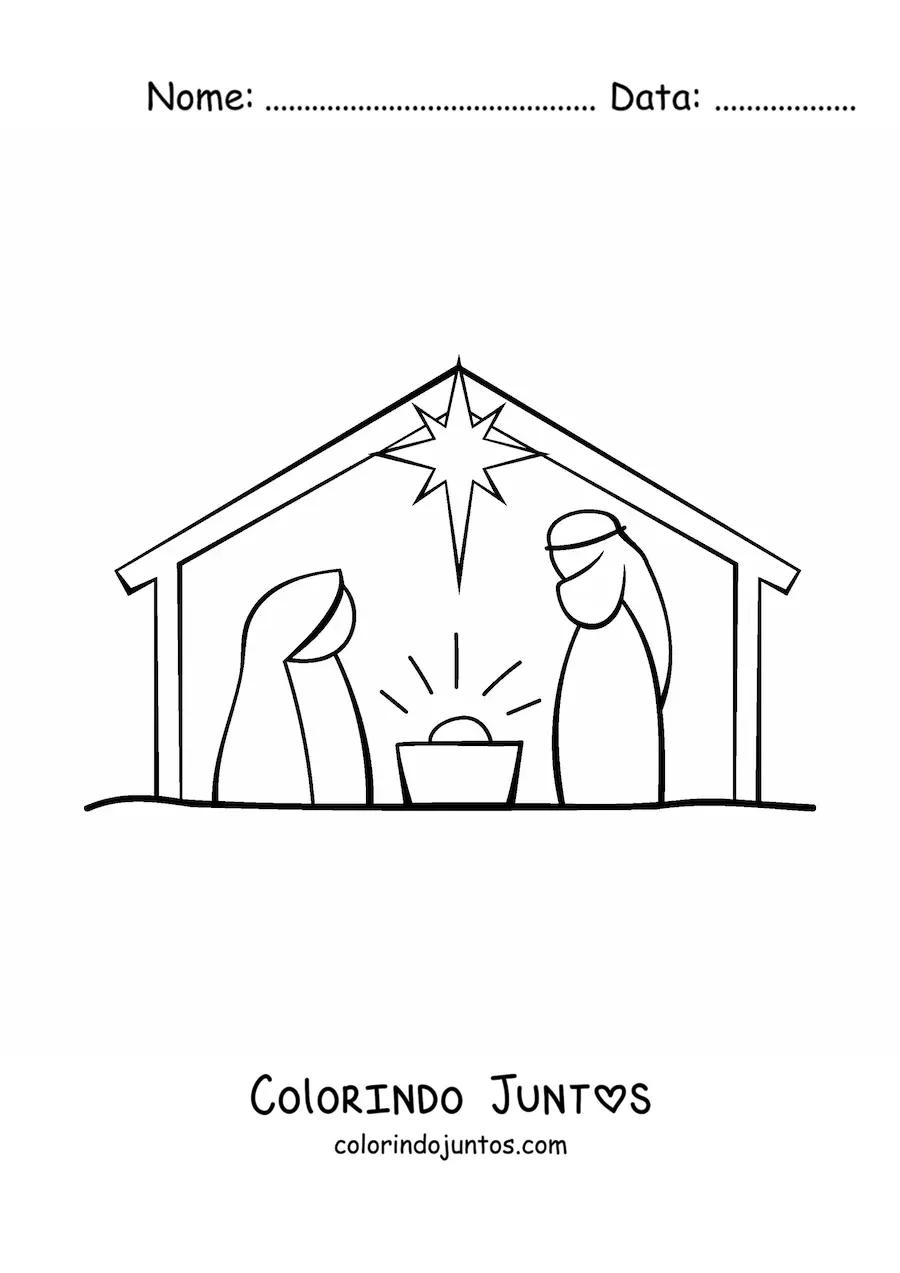 Desenho para colorir de um presepio simples