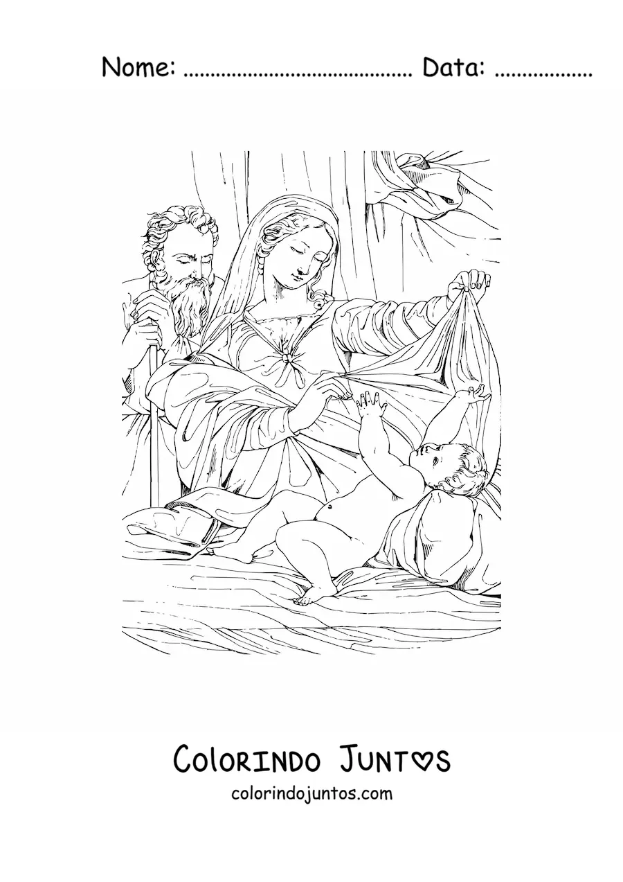 Desenho para colorir de um presepio realista
