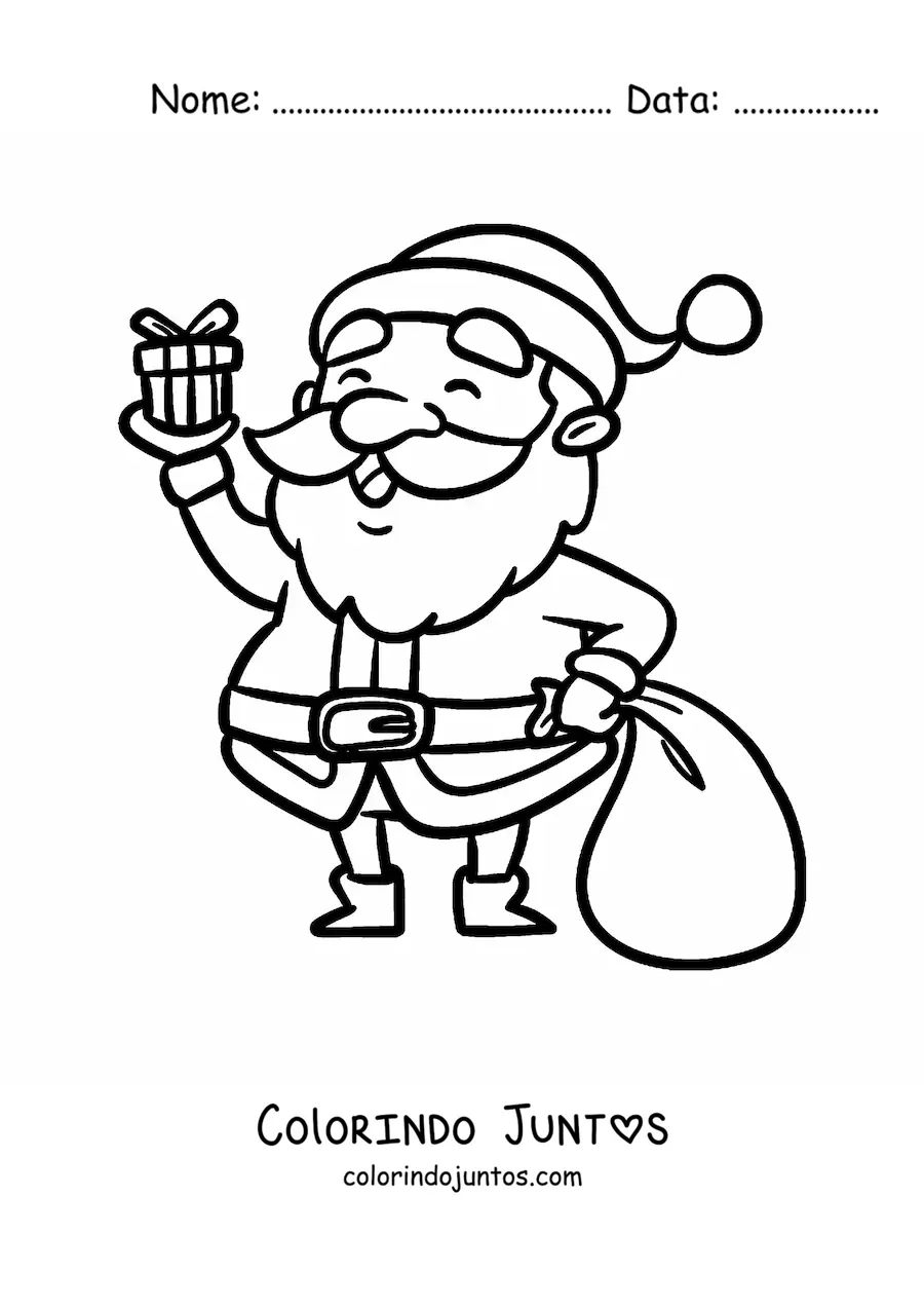 Desenho para colorir de Papai Noel kawaii com presente