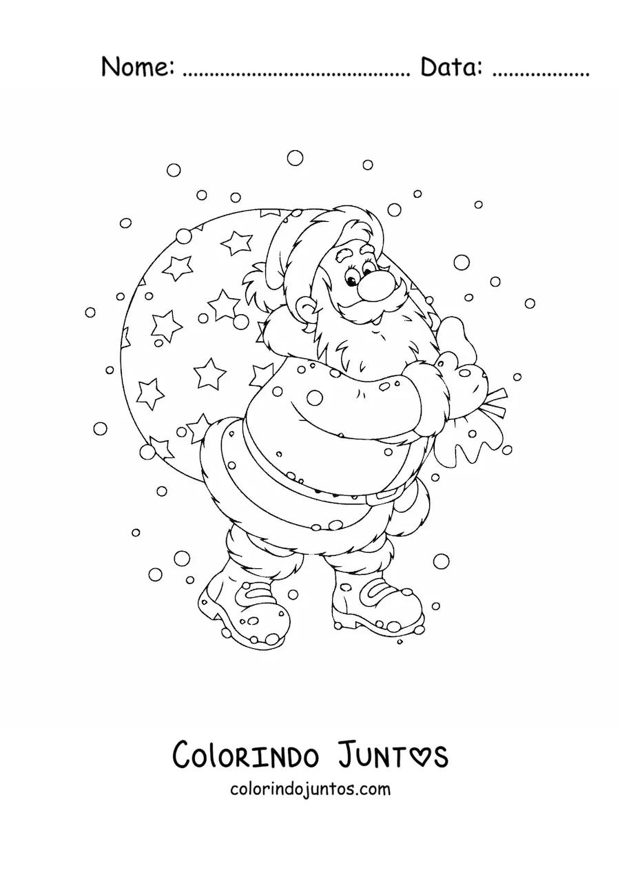 Desenho para colorir de Papai Noel animado com presentes