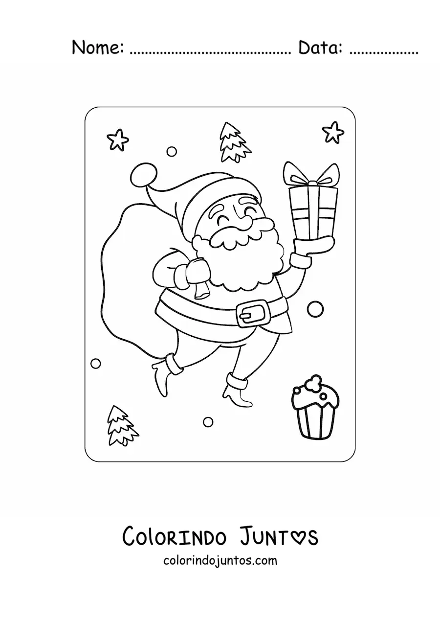 Desenho para colorir de Papai Noel com presentes
