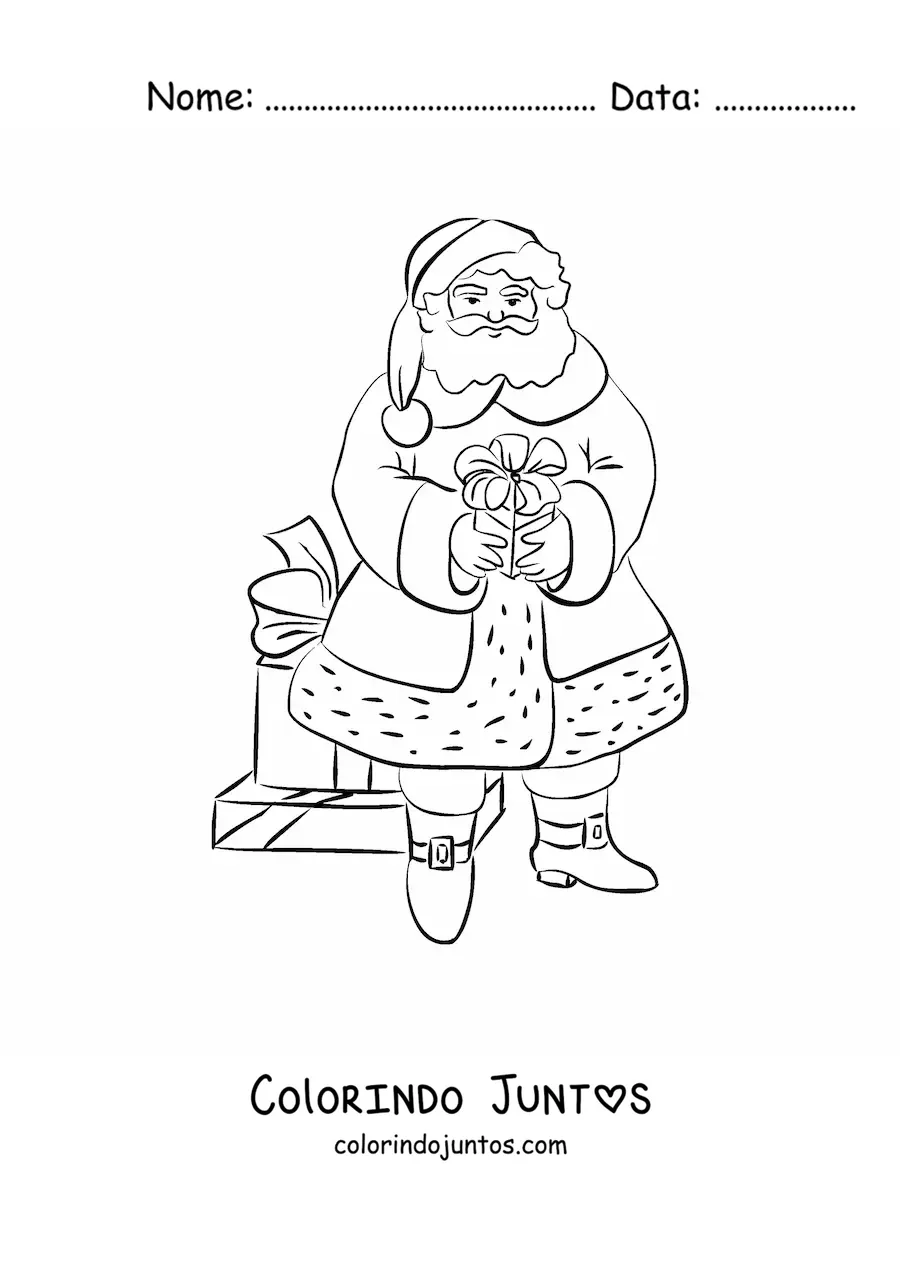 Desenho para colorir de Papai Noel com presentes