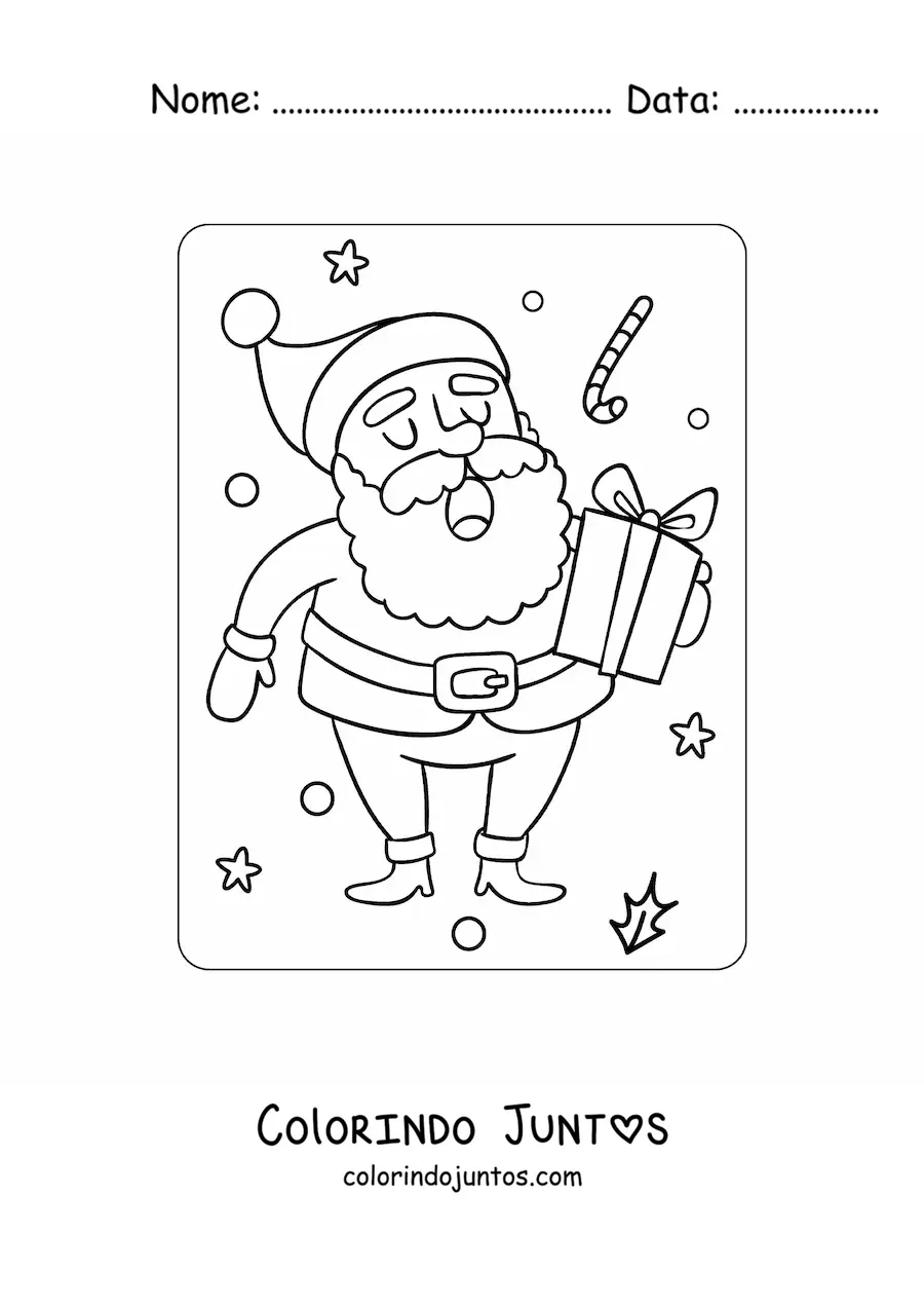 Desenho para colorir de Papai Noel com um presente
