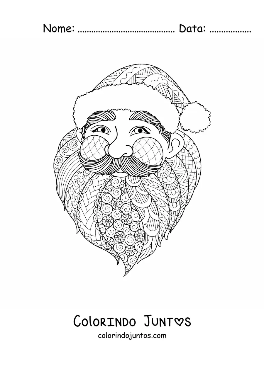Desenho para colorir de rosto de Papai Noel estilo zentangle