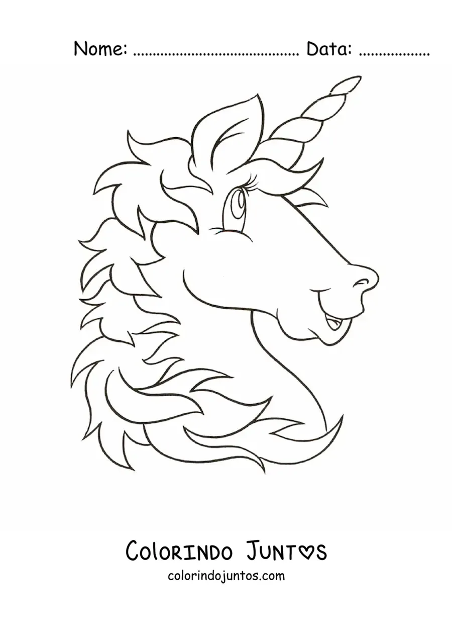 Desenho para colorir da cabeça de um unicórnio animado