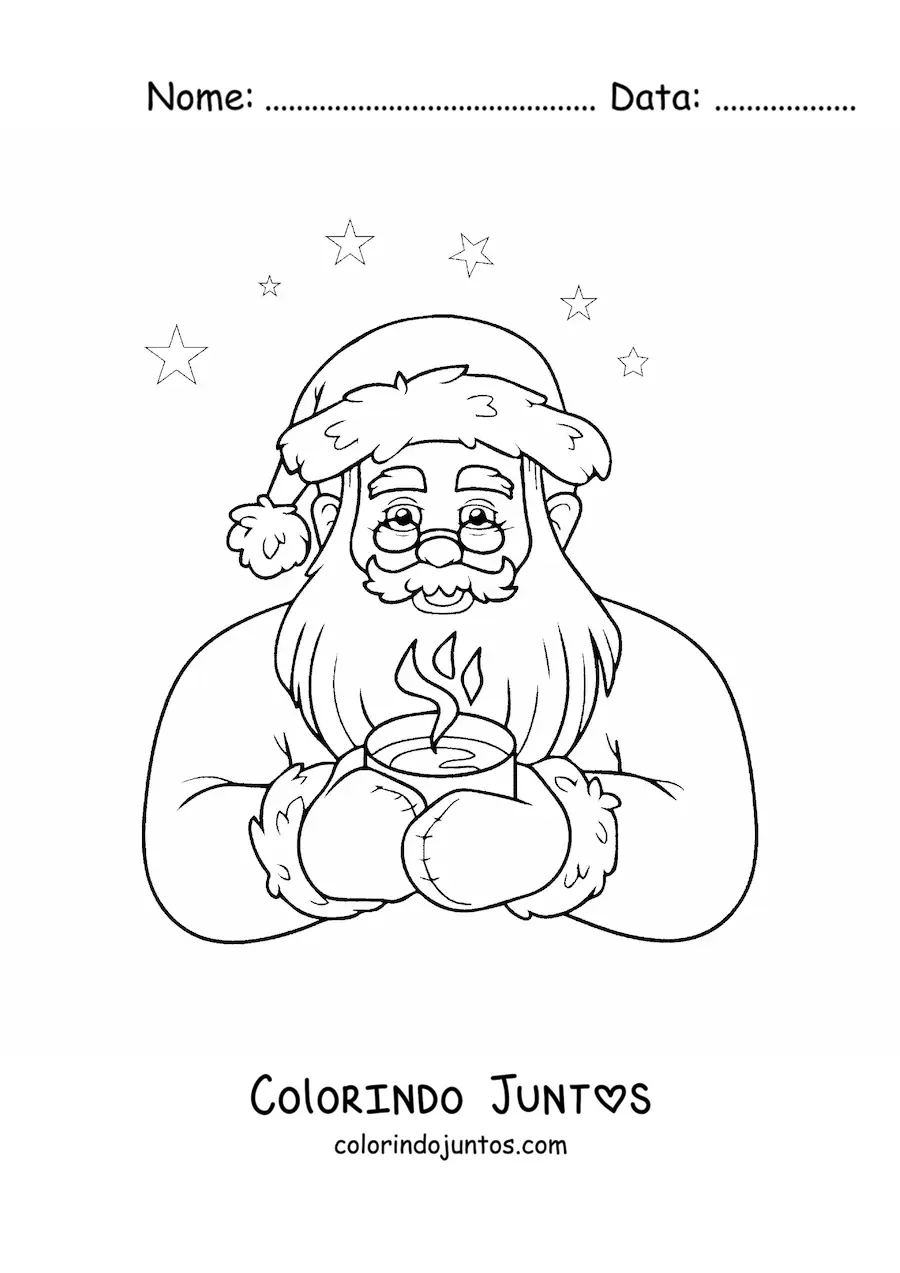 Desenho para colorir de Papai Noel com bebida quente