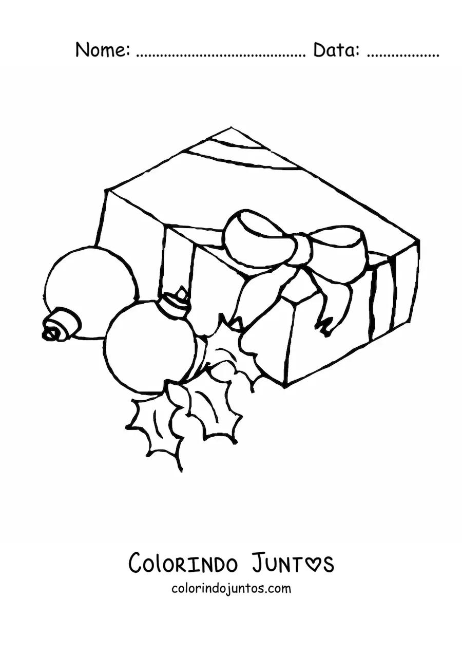 Desenho para colorir de bolas de Natal com presentes