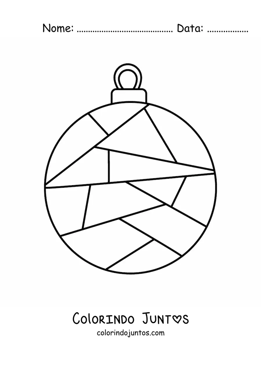 Desenho para colorir de bola de Natal com figuras geometricas