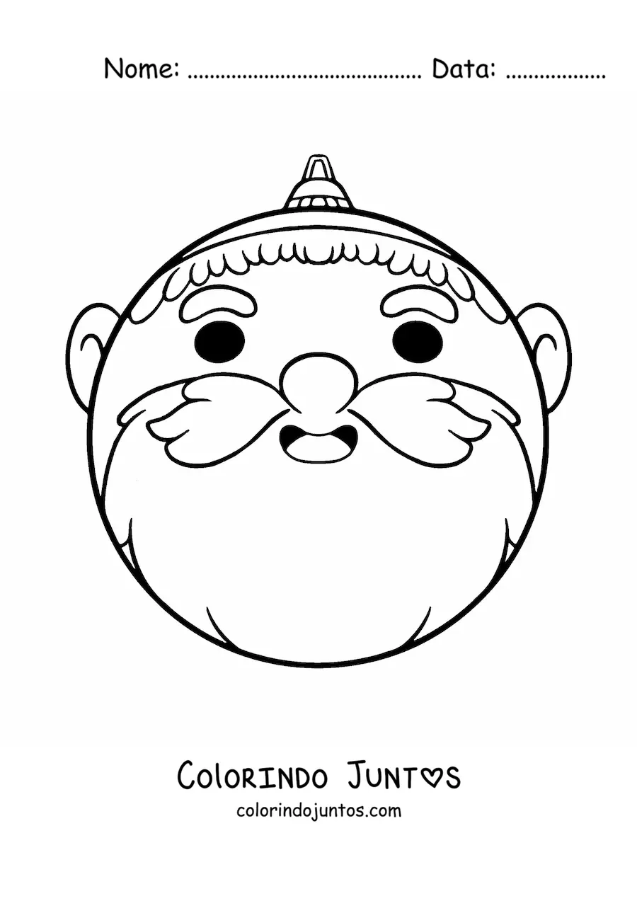 Desenho para colorir de bola de Natal kawaii em forma de Papai Noel