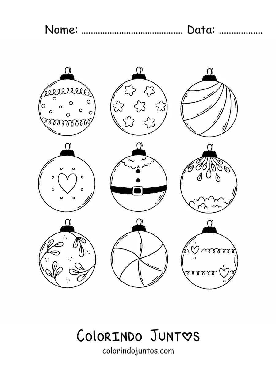 Desenho para colorir de bolas de Natal decoradas