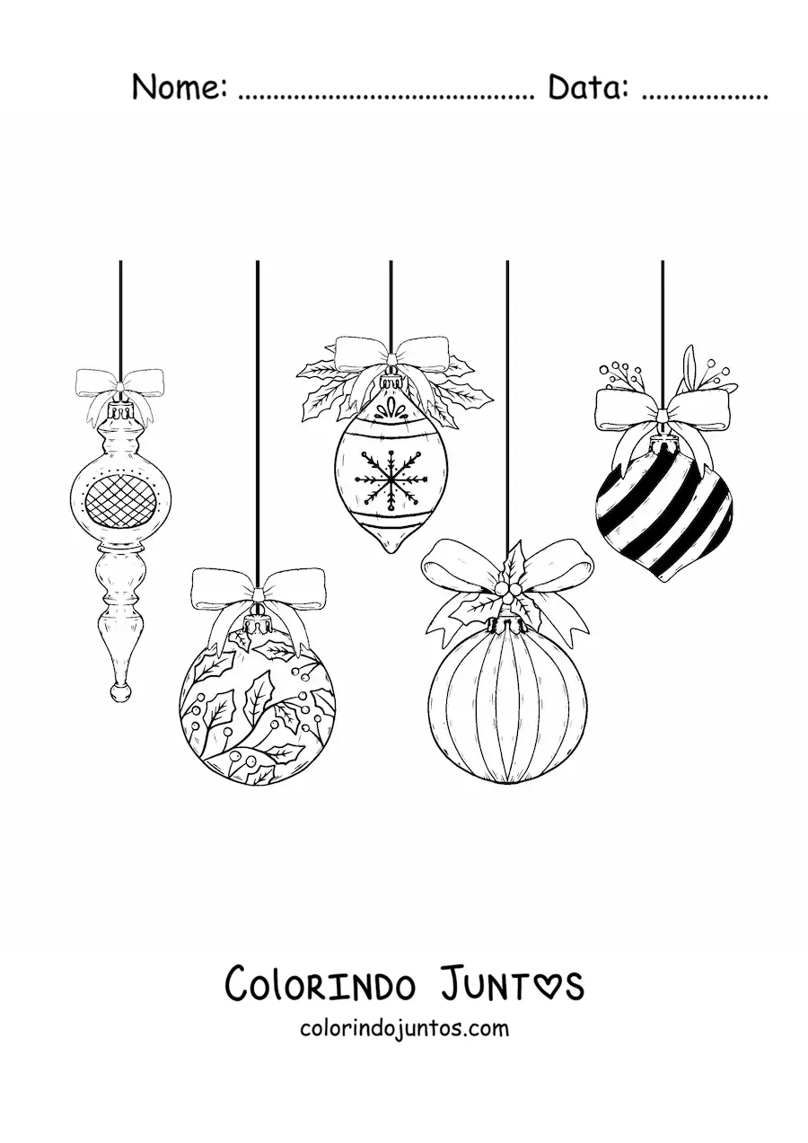 Desenho para colorir de enfeites de Natal grandes pendurados